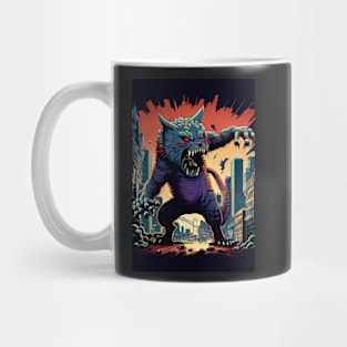 Giant Angry blue Cat attacking a city Mug